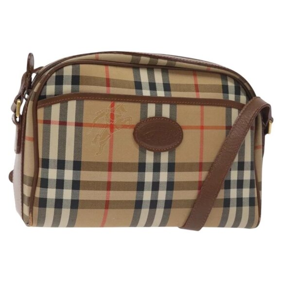 Burberrys Nova Check Shoulder Bag Canvas Beige Gold Auth BA3173